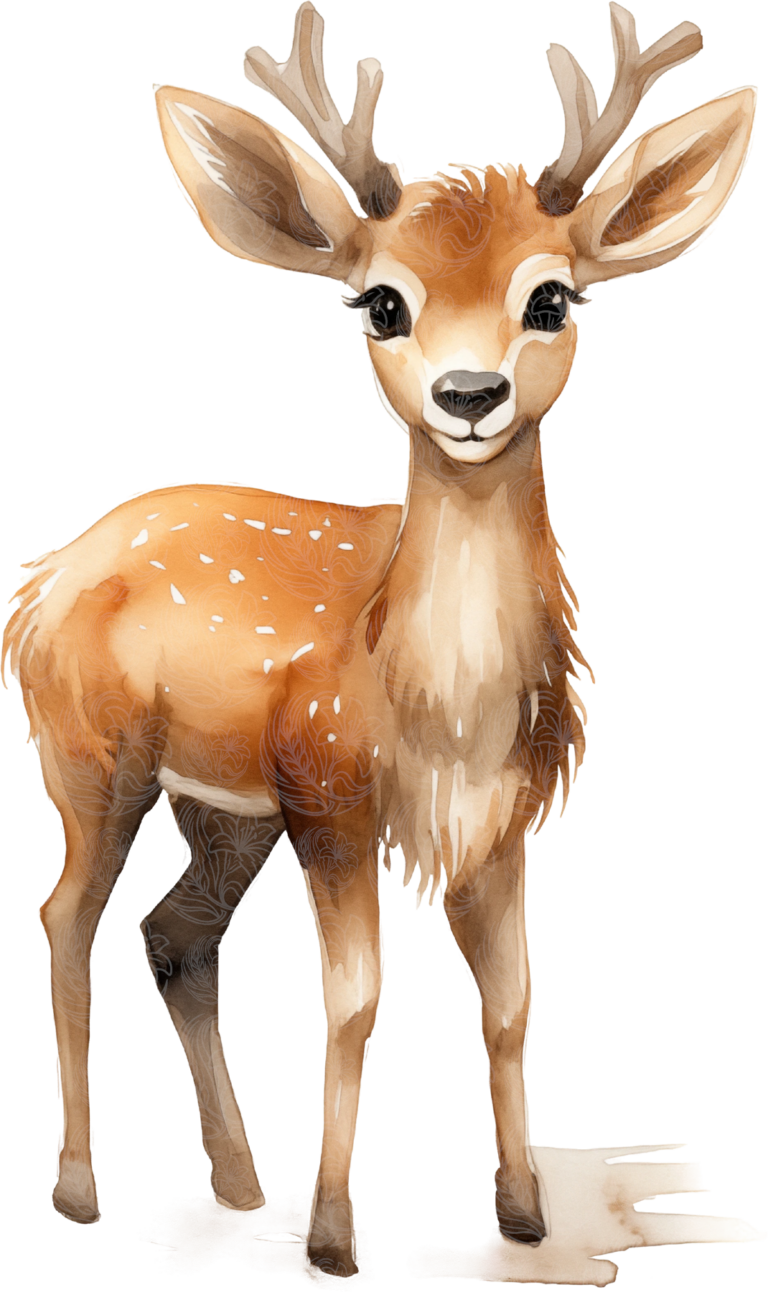 Christmas deer watercolour illustration with antlers and white spots, Grey Barn Handwerk, Saskatchewan.